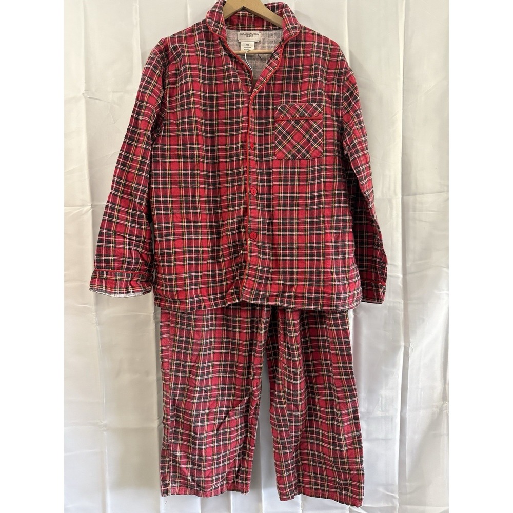Mens M Red Plaid Pajama Set Sleep Shirt Flannel Pants Vintage Grandpacore Pjs
